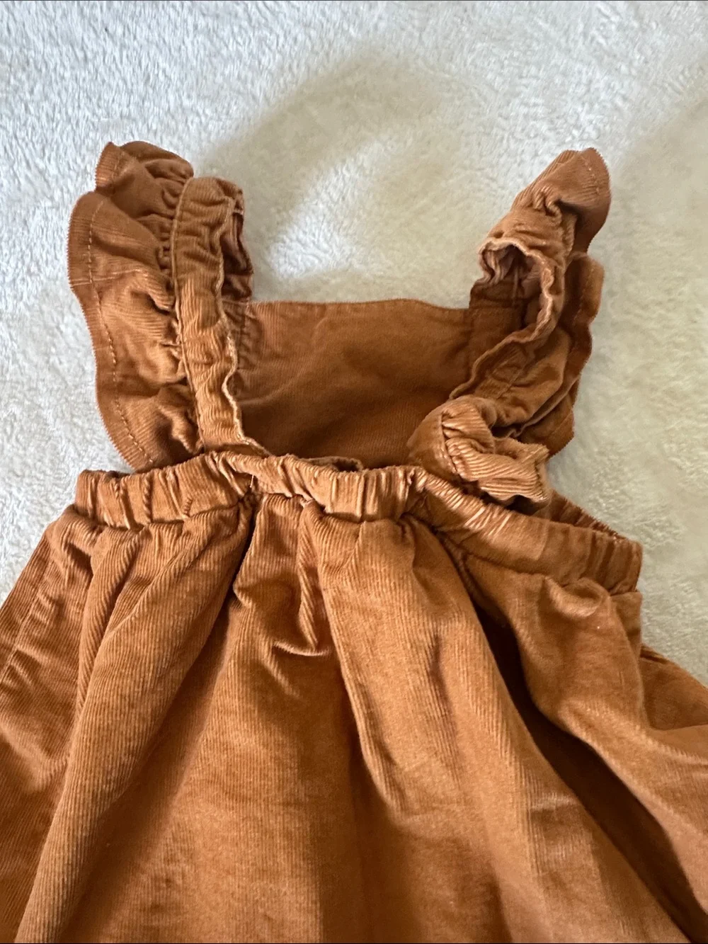 Carter's Rust Brown Corduroy Ruffle Dress with White Floral Long Sleeve Onesie